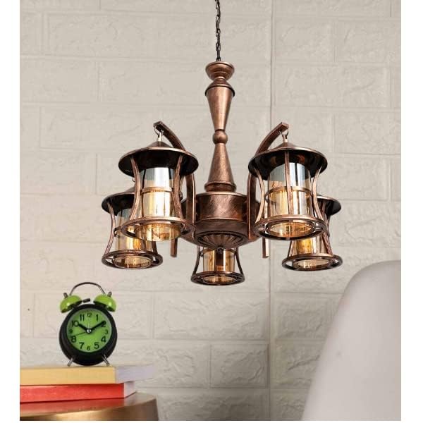 Kinis 5 Light Contemporary Curve Design Copper Antique Jhoomar Chandelier Hanging Light to Décor Home, Living Room, Bedroom, Office, Dining, Cafe, Restaurants (with Bulb) - Image 1