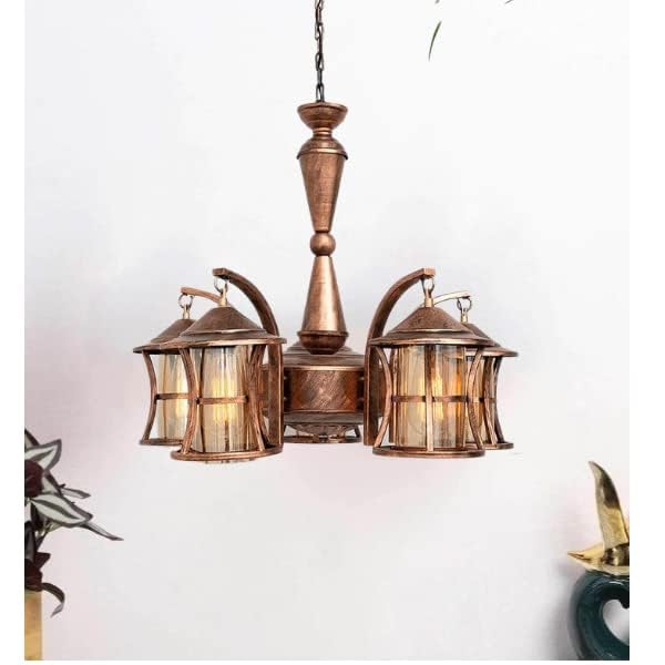 Kinis 5 Light Contemporary Curve Design Copper Antique Jhoomar Chandelier Hanging Light to Décor Home, Living Room, Bedroom, Office, Dining, Cafe, Restaurants (with Bulb) - Image 3