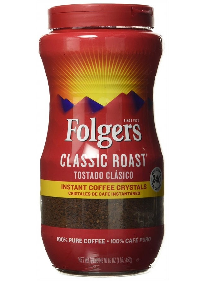 Folgers Instant Coffee Crystals, Classic Roast, 16 Ounce  - Image 1