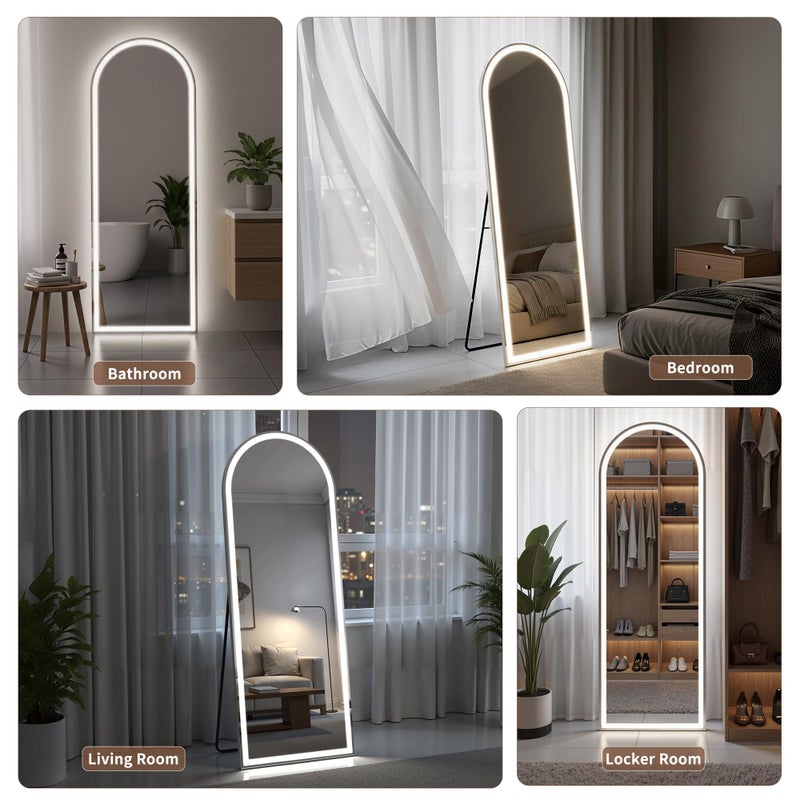 Simple Deluxe Arched Full Length Mirror with LED Lights, 60"x16" LED Floor Mirror with Stand, Body Floor Mirrors with Dimming & 3 Color Lighting, Wall Mounted LED Mirrors for Bedroom, Dressing Room, Cloakroom - Image 5