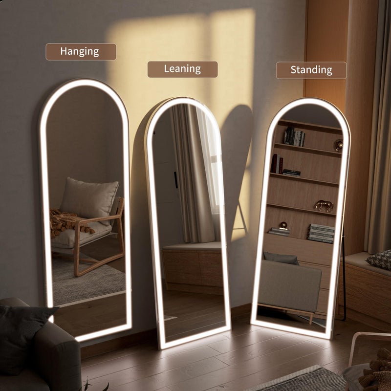 Simple Deluxe Arched Full Length Mirror with LED Lights, 60"x16" LED Floor Mirror with Stand, Body Floor Mirrors with Dimming & 3 Color Lighting, Wall Mounted LED Mirrors for Bedroom, Dressing Room, Cloakroom - Image 4