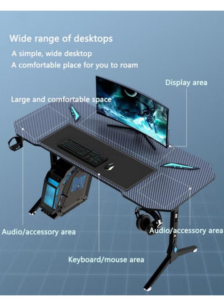 Arabest Carbon Fiber Surface Gaming Computer Desk, Ergonomic Gamer Workstation with Headset Hook & Cup Holder, Black Home Office Writing Desk for PC Gaming & Daily Work - Image 3
