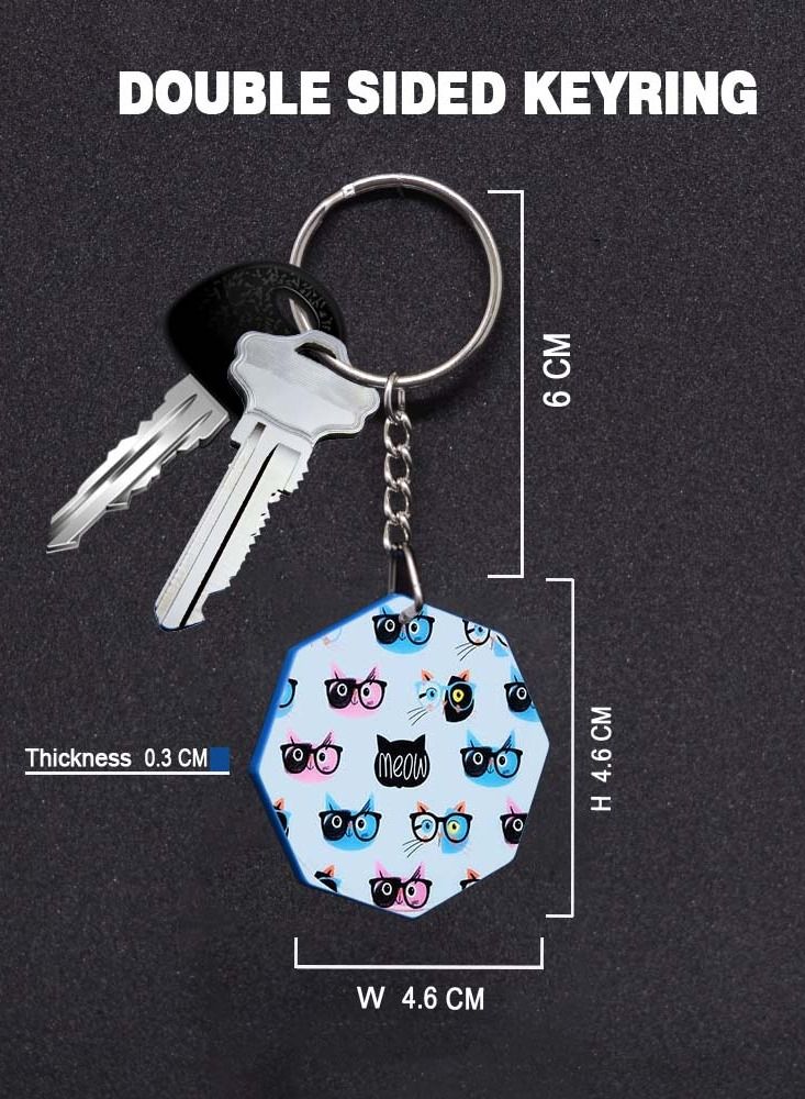 Service Zone Keychain Small Gift To Love One Octagon Shape With Double Side Print Meow 