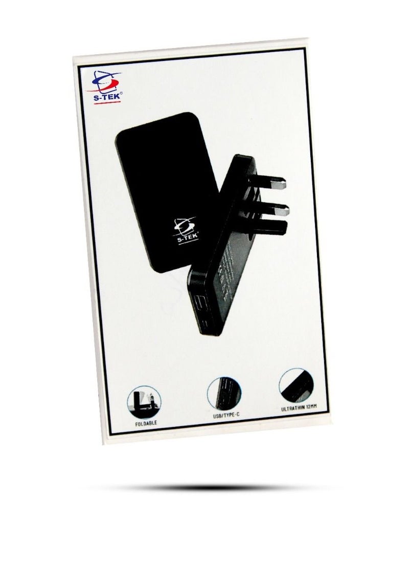 S-TEK Quick Charge 3.0 18W Wall Charger, with USB, TYPE C PD Dual Ports & Foldable Plug