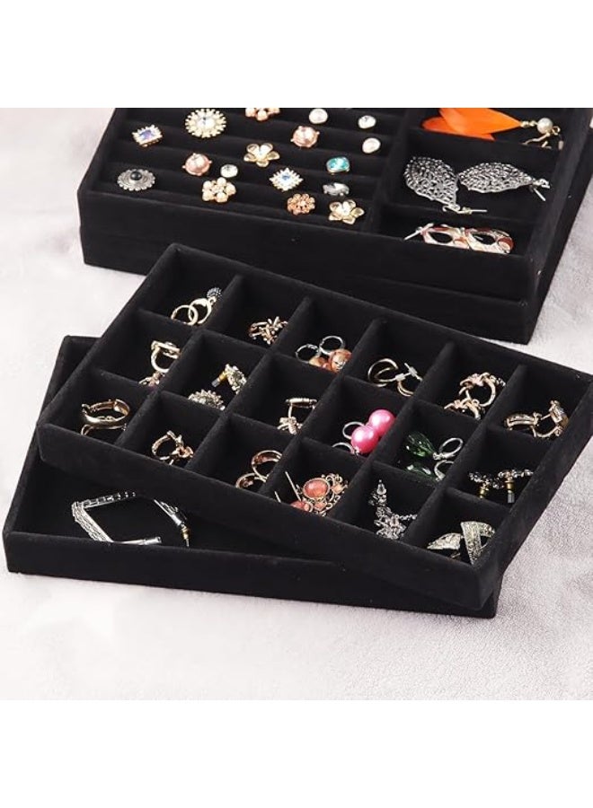 DUNISO 4 Pcs Stackable Jewelry Trays Organizer, Jewelry Organizer Drawer Insert, Display Case Storage Containers for Earring, Necklace, Watch, Bracelet, Accessary and Ring, Trays with Removable Dividers - Image 2