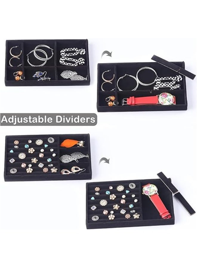 DUNISO 4 Pcs Stackable Jewelry Trays Organizer, Jewelry Organizer Drawer Insert, Display Case Storage Containers for Earring, Necklace, Watch, Bracelet, Accessary and Ring, Trays with Removable Dividers - Image 3