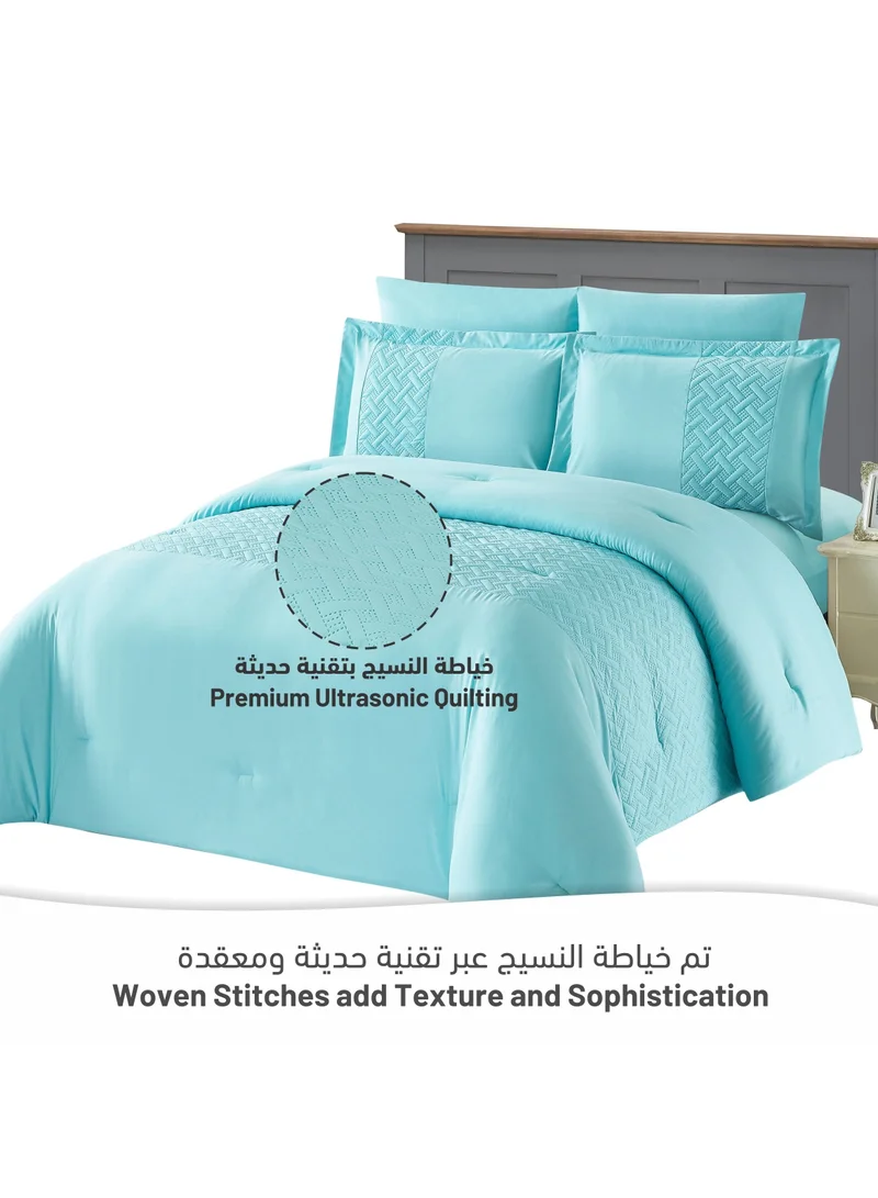Donetella 4-Piece Queen Size Ultrasonic Patch Worked Comforter Set Microfiber Turquoise 200x230cm