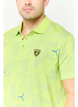 LAMBORGHINI Men Sportswear Fit Long Sleeve Outdoor Polo, Lime Green  - Image 3