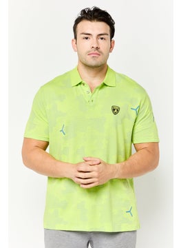 LAMBORGHINI Men Sportswear Fit Long Sleeve Outdoor Polo, Lime Green  - Image 1