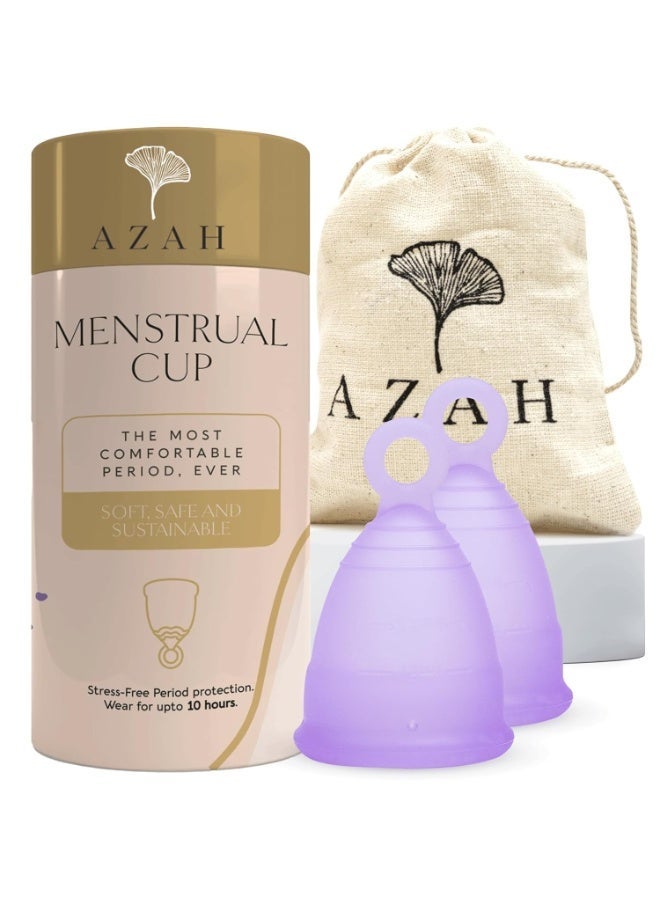 Azah Menstrual Cup for Women Small [Upto 10 Hrs Protection] | 100% Medical Grade Silicone | Reusable Menstrual Cups for Periods | No Leakage | Odour & Rash Free, Ultra Soft Menstrual Cup | Pack of 2 - Image 1