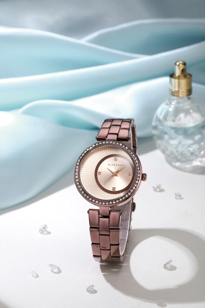 Giordano Unique Analog Watch for Women with Diamond Indices, Stainless Steel Strap and Crystal Embellished Bezel - Image 4