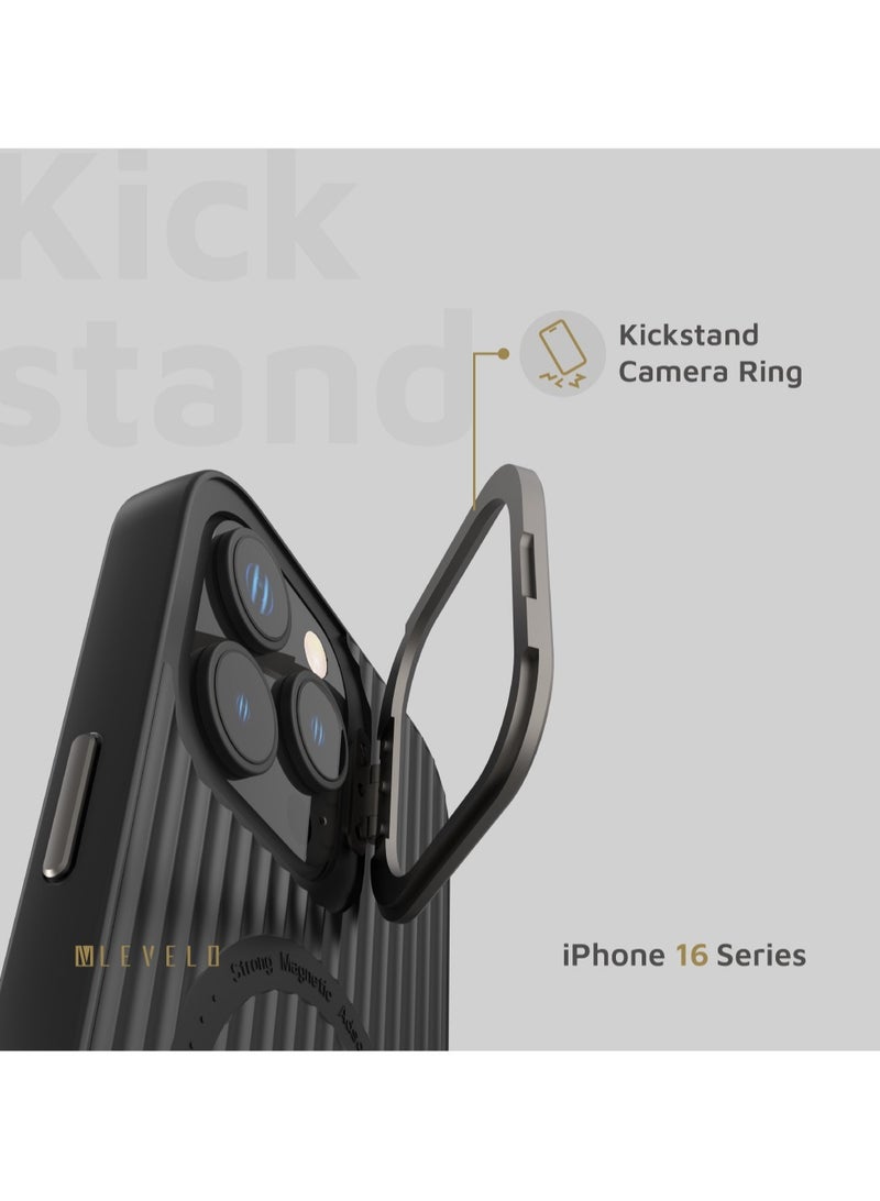 ليفيلو جراب ماجسيف من Livia لهاتف آيفون 16 برو مع غطاء سيليكون TPU / زوايا مقاومة للصدمات / حلقة معدنية للكاميرا - أسود - Image 4