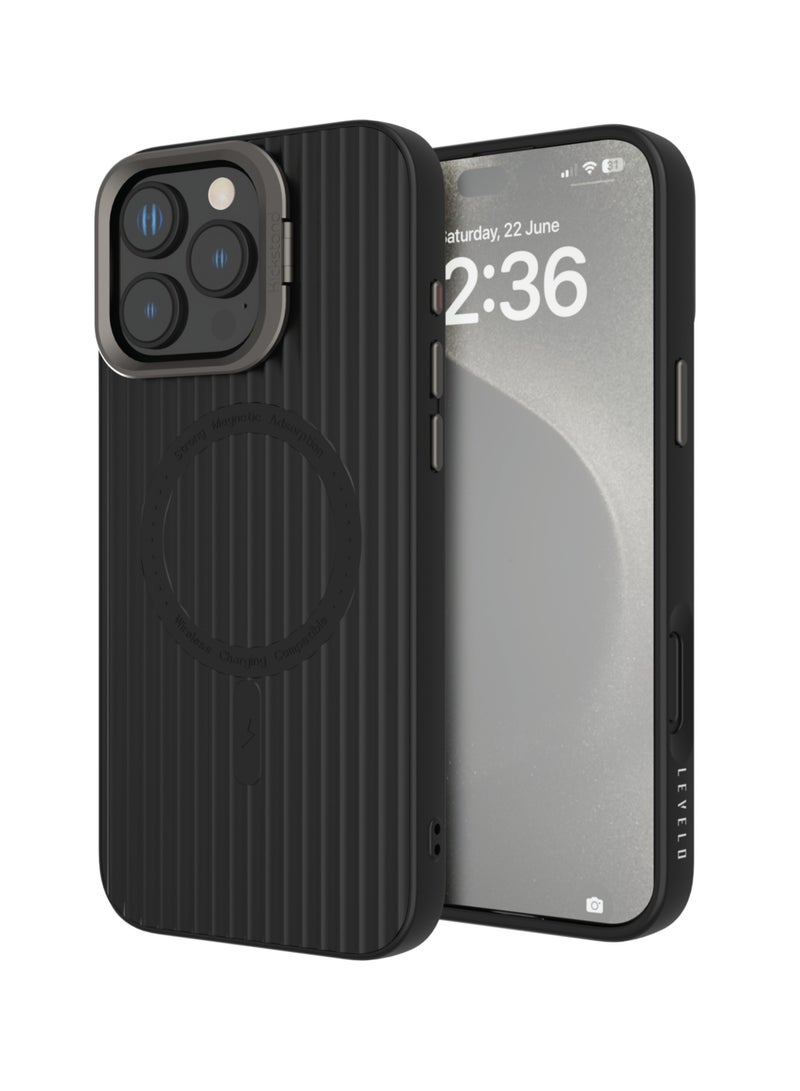 ليفيلو جراب ماجسيف من Livia لهاتف آيفون 16 برو مع غطاء سيليكون TPU / زوايا مقاومة للصدمات / حلقة معدنية للكاميرا - أسود - Image 1