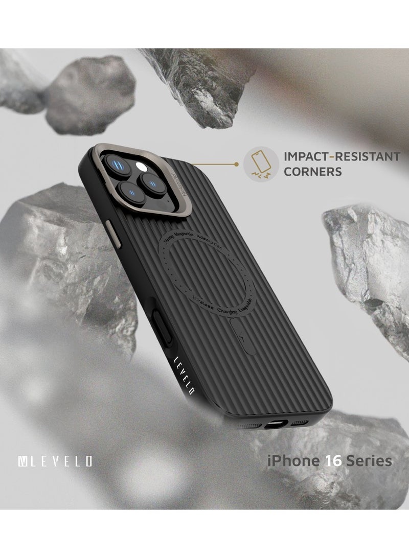 ليفيلو جراب ماجسيف من Livia لهاتف آيفون 16 برو مع غطاء سيليكون TPU / زوايا مقاومة للصدمات / حلقة معدنية للكاميرا - أسود - Image 3