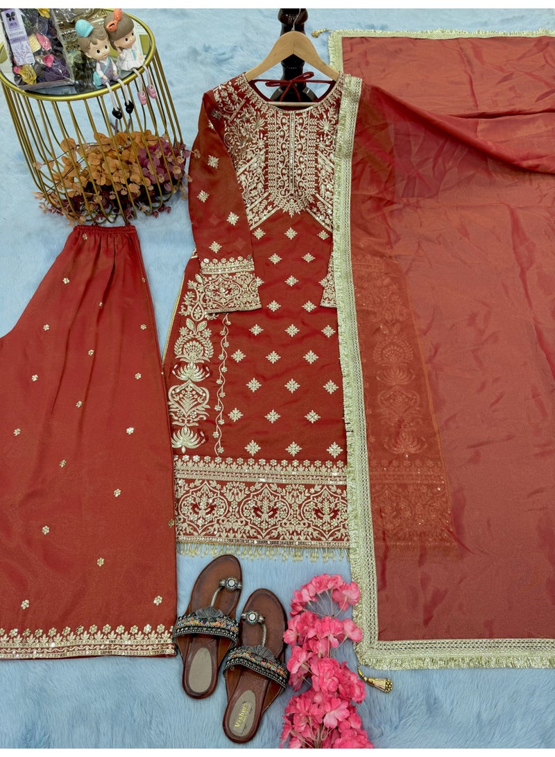 Super Asian Premium Silk Palazzo Set with Heavy Embroidery & Fancy Dupatta – Festive & Wedding Wear - Image 1