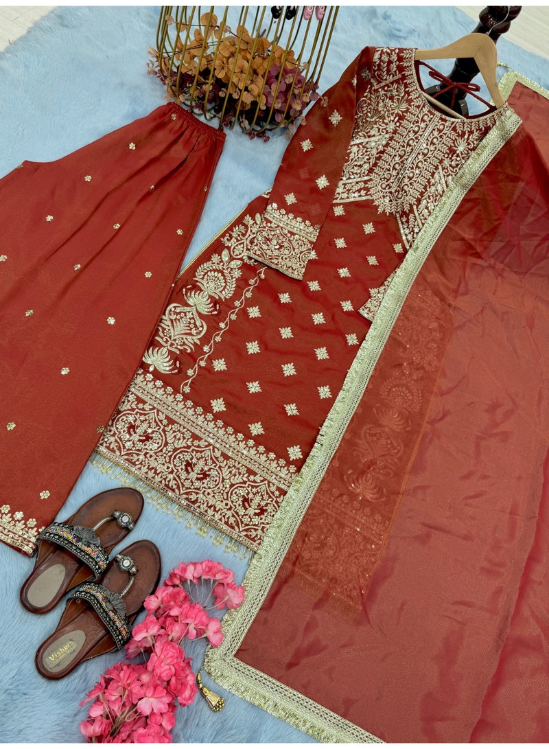Super Asian Premium Silk Palazzo Set with Heavy Embroidery & Fancy Dupatta – Festive & Wedding Wear - Image 2