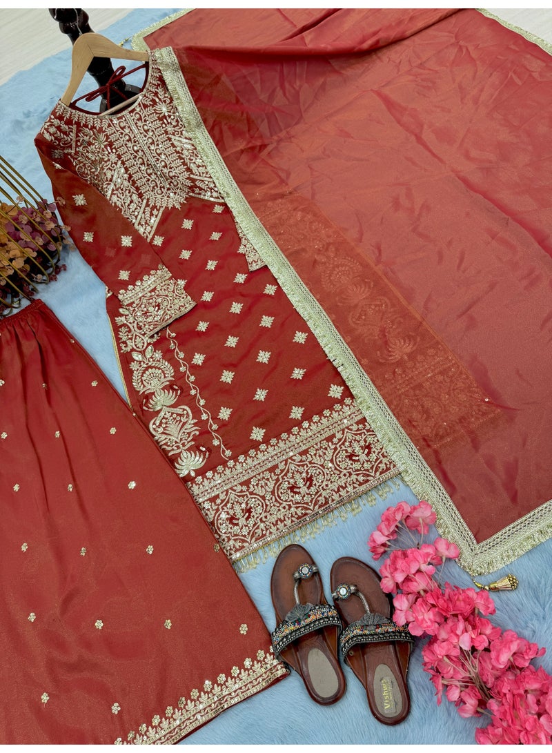 Super Asian Premium Silk Palazzo Set with Heavy Embroidery & Fancy Dupatta – Festive & Wedding Wear - Image 3