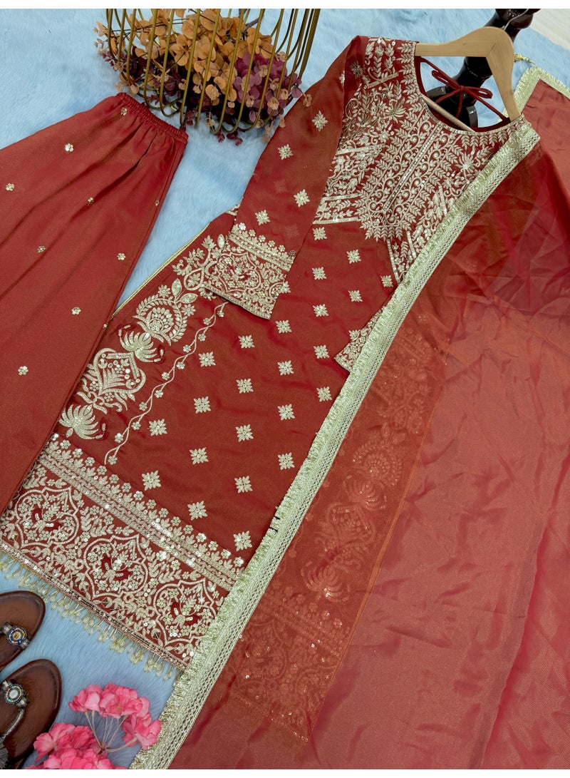 Super Asian Premium Silk Palazzo Set with Heavy Embroidery & Fancy Dupatta – Festive & Wedding Wear - Image 4