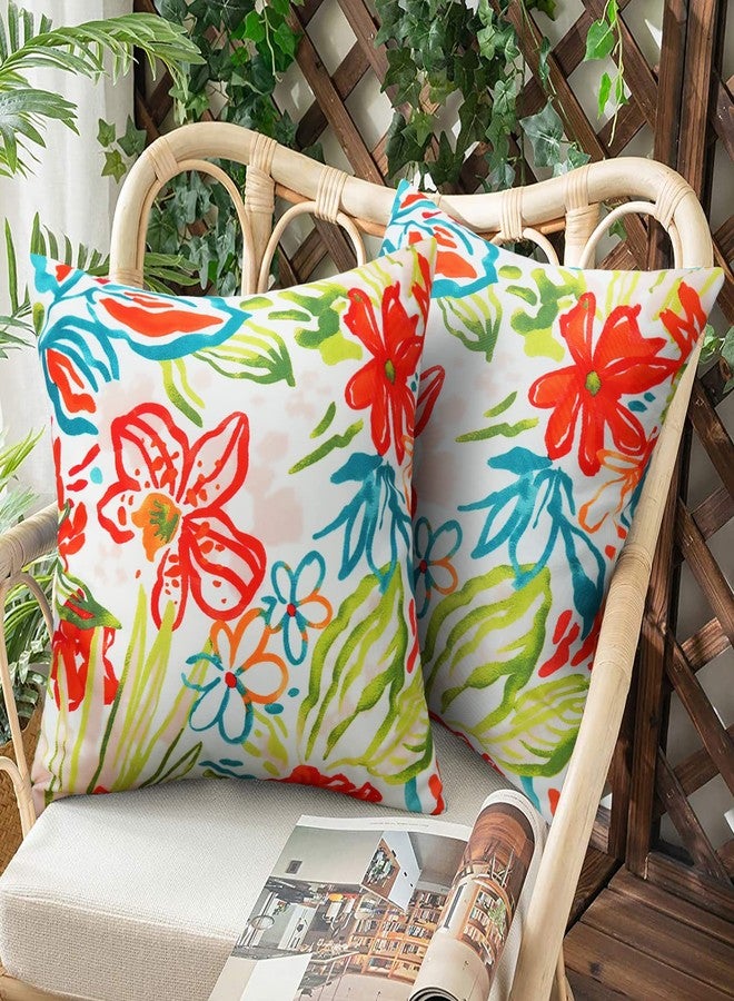 Merrycolor Pack of 2 Outdoor Pillow Covers 18x18 Waterproof Pillow Cover Floral Decorative Square Pillowcase Outdoor Pillows for Patio Furniture Garden Balcony Couch(Red and Sage - Image 1
