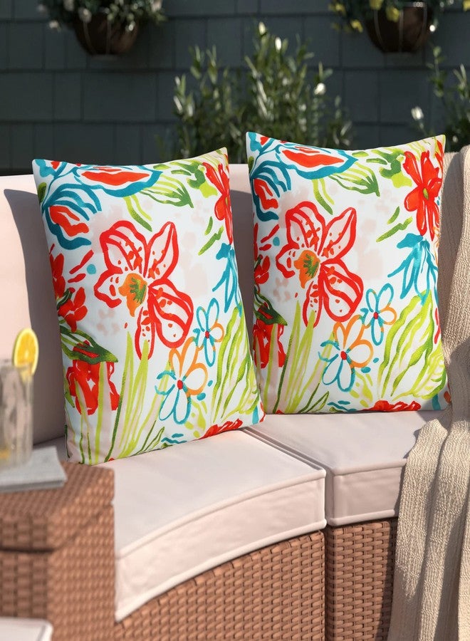 Merrycolor Pack of 2 Outdoor Pillow Covers 18x18 Waterproof Pillow Cover Floral Decorative Square Pillowcase Outdoor Pillows for Patio Furniture Garden Balcony Couch(Red and Sage - Image 2