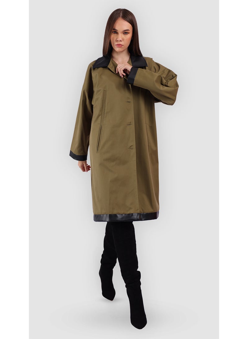 KYVELi Classic Relaxed Fit Long Coat- Olive - Image 1