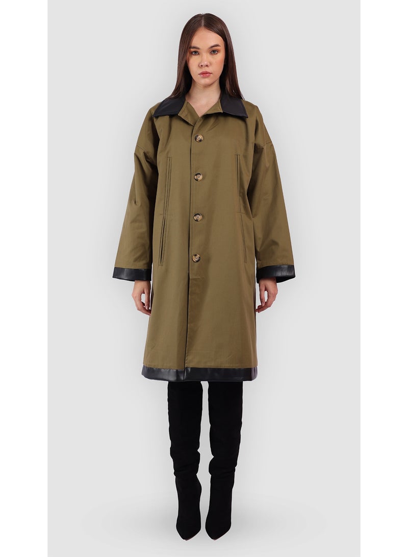 KYVELi Classic Relaxed Fit Long Coat- Olive - Image 2