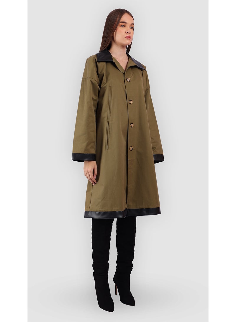 KYVELi Classic Relaxed Fit Long Coat- Olive - Image 3