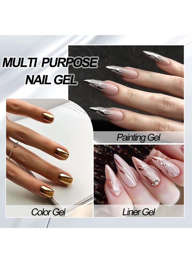 مونچا جيل بطانة معدني للمرآة، مجموعة طلاء أظافر جل معدني مكونة من 3 قطع، طلاء أظافر كروم، جيل أظافر لامع وردي فضي ذهبي، يأتي برأس فرشاة دقيقة، لطلاء أظافر الفرانش والفن (ذهبي وردي ذهبي فضي) - Image 3