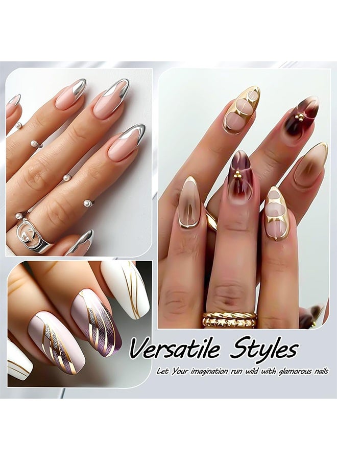 مونچا جيل بطانة معدني للمرآة، مجموعة طلاء أظافر جل معدني مكونة من 3 قطع، طلاء أظافر كروم، جيل أظافر لامع وردي فضي ذهبي، يأتي برأس فرشاة دقيقة، لطلاء أظافر الفرانش والفن (ذهبي وردي ذهبي فضي) - Image 4