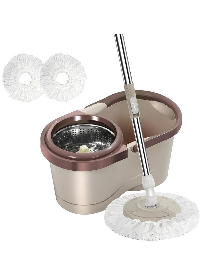 Festive Gallery Spin Mop For Floor Cleaning Stainless Steel Mop and Bucket With Telescopic Handle Hands Free Wringing Floor Mop With 6L Large Capacity and Reusable Refills For Home Office . (Brown) 46 x 26 x 24 cm - Image 2