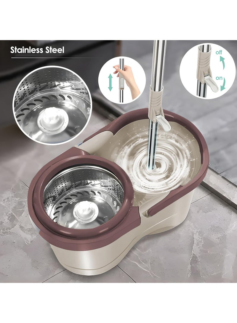 Festive Gallery Spin Mop For Floor Cleaning Stainless Steel Mop and Bucket With Telescopic Handle Hands Free Wringing Floor Mop With 6L Large Capacity and Reusable Refills For Home Office . (Brown) 46 x 26 x 24 cm - Image 3