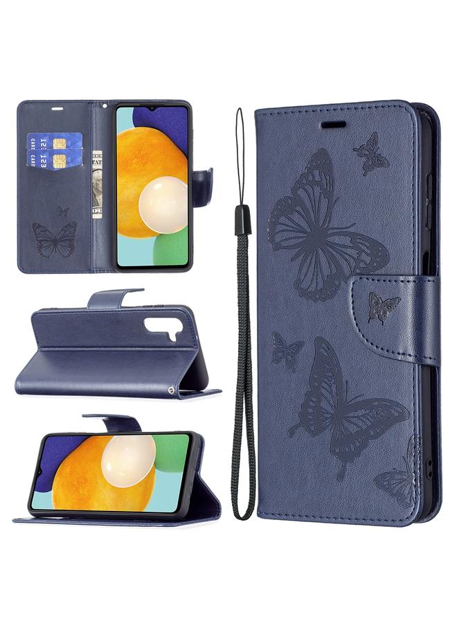اس-توب جراب لهاتف Samsung Galaxy A13 5G من الجلد بنقشة فراشتين مع حامل وفتحة بطاقة ومحفظة وحبل - Image 1