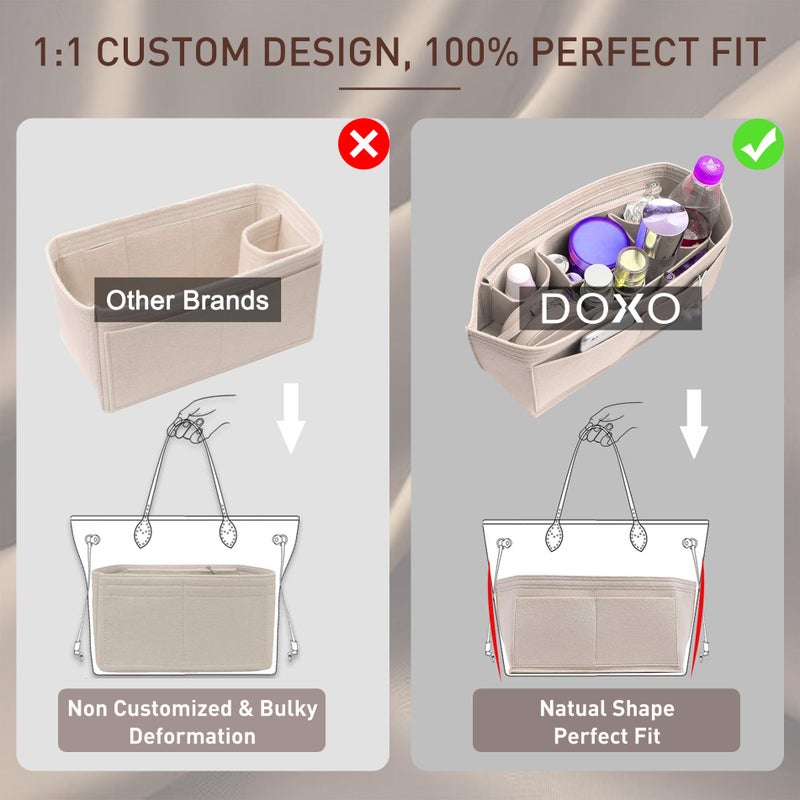 Doxo Purse Organizer Insert, Felt Bag Tote Fit L Speedy 30 Neverfull PM & Base Shaper 2pc Set (Medium-Beige-Combination) - Image 5