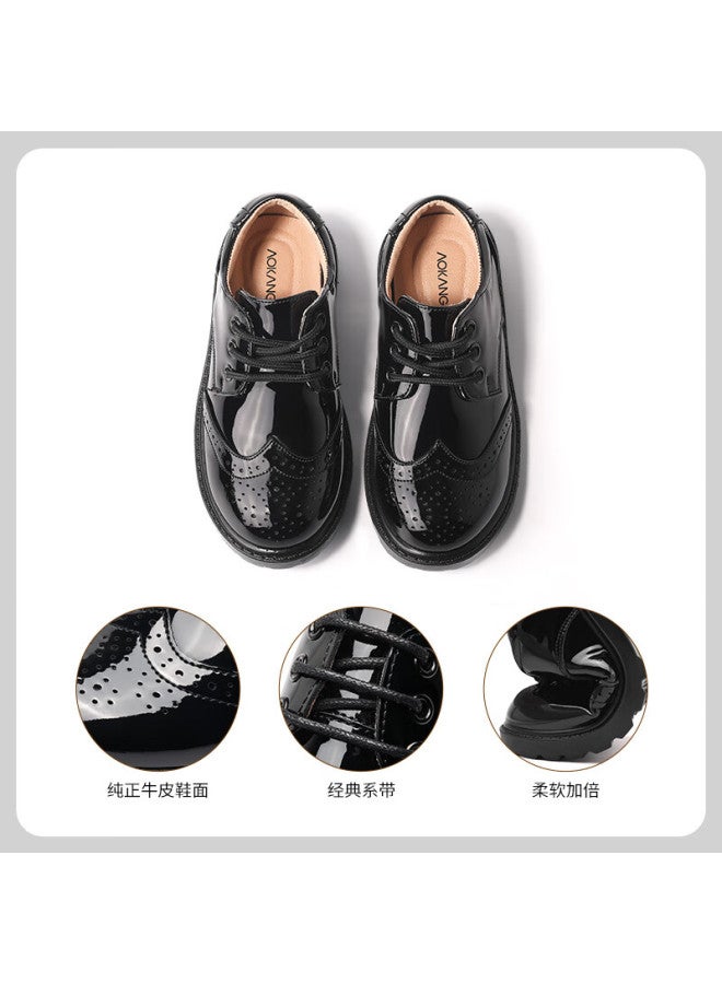 Aokang Boys' Genuine Leather Soft Bottom Spring And Autumn New Style Performance Black Boys' British Style Student Children's Shoes Big Boys' Single Shoes