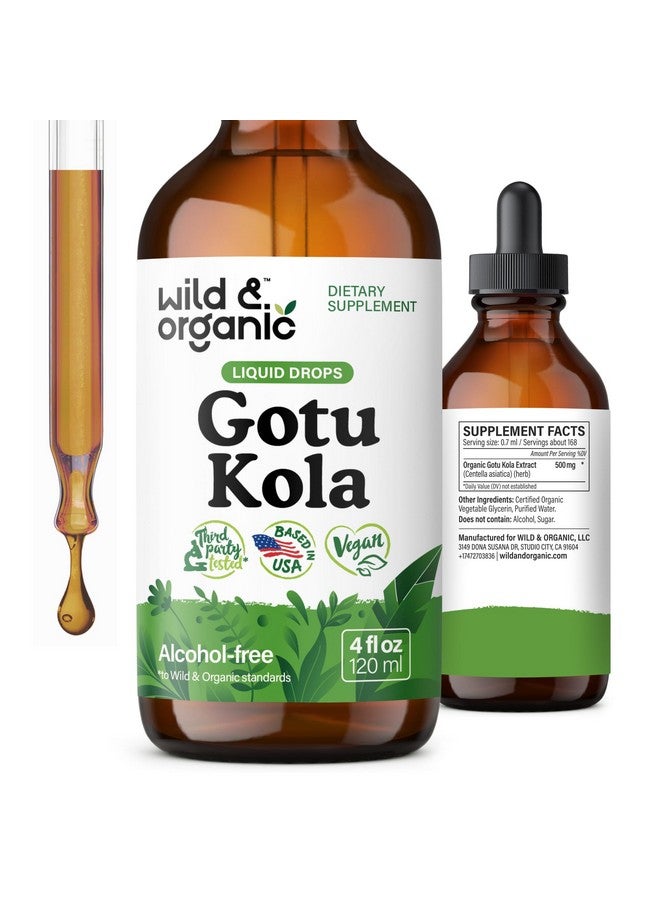 Wild & Organic Gotu Kola Extract Drops - Brain Support with Centella Asiatica Extract - Liquid Gotu Kola Supplement for Focus - Vegan, Sugar & Alcohol-Free Herb Tincture - 4 fl oz - Image 1