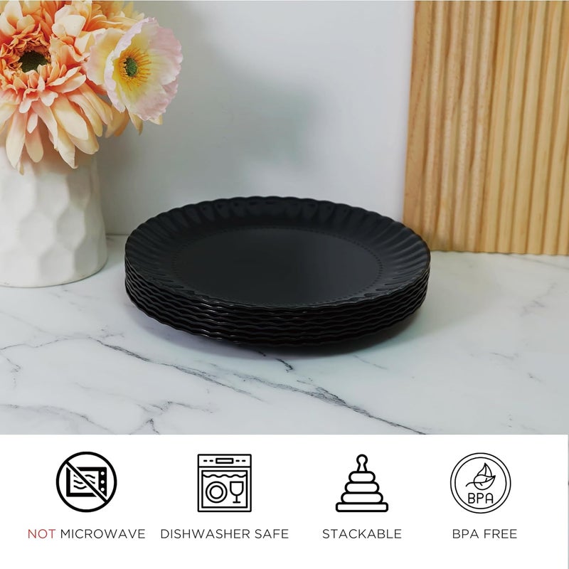 TP 8inch Melamine Dinner Plates Set of 8 Lightweight Serving Round Salad Plate for 8 Dessert Dishes for Indoors and Outdoors Black - Image 3