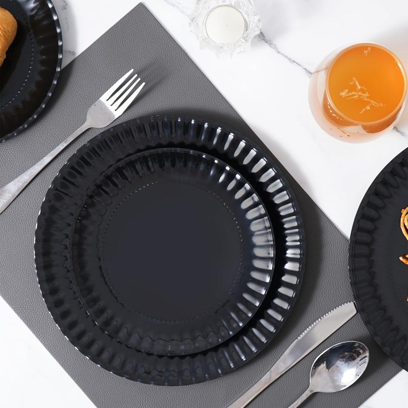 TP 8inch Melamine Dinner Plates Set of 8 Lightweight Serving Round Salad Plate for 8 Dessert Dishes for Indoors and Outdoors Black - Image 4