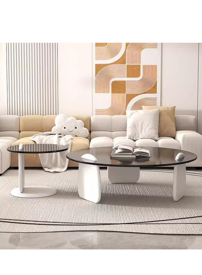 WALALLA Round Glass Coffee Table Set of 2, Modern Circle Center Table with Wood Frame, Accent Nesting Coffee Tables for Living Room Small Spaces, 50+80CM, Tan - Image 3