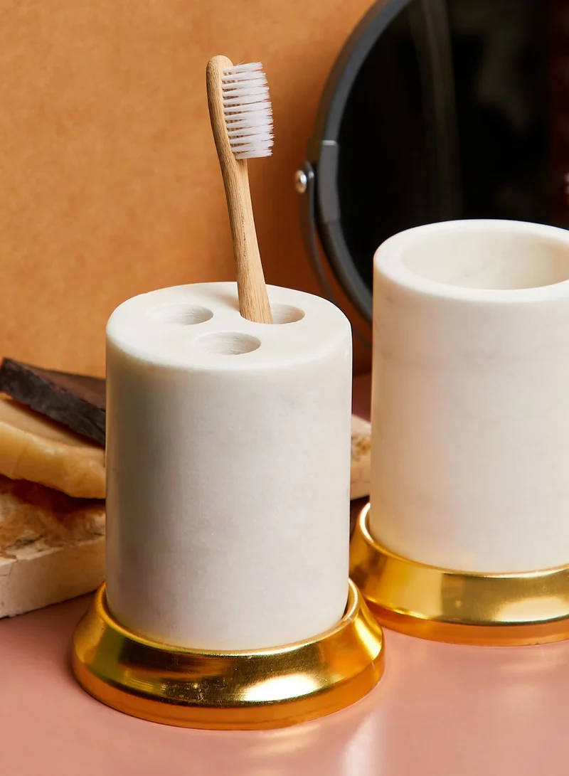 Premier White Marble & Brass Toothbrush Holder