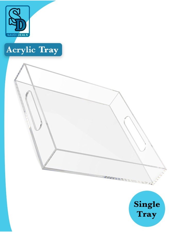 Saudi Deals - Acrylic Serving Tray with Handles, Clear Decorative Stylish Trays for Serving Food and Breakfast in Home and Kitchen, Single Tray - Image 1
