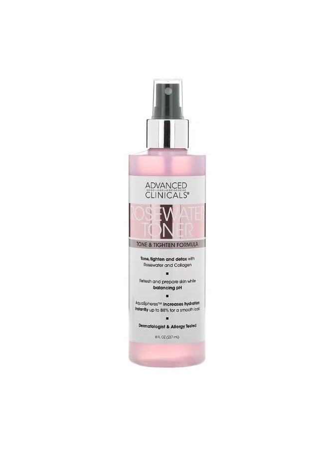 Advanced Clinicals Rosewater Toner Tone And Tighten Formula 8 fl oz 237 ml  - Image 1