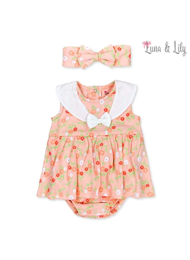 Luna & Lily Baby Girls Floral Romper with Eyelet Collar and Headband