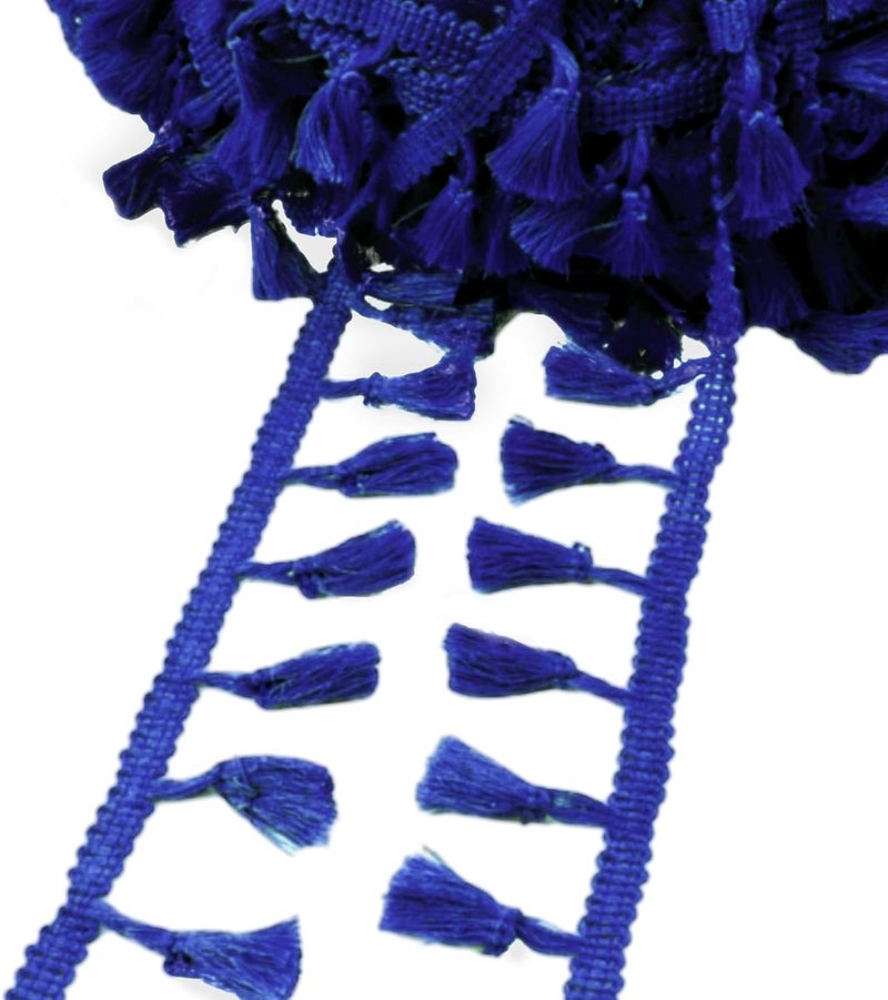 MSCFTFB 20 Yards Mini Tassel Fringe Trim,Boho Tassels Ribbon for Women,1.6inch Wide Sewing Fabric Lace for DIY Jewelry Clothing Bag Curtain Home Party Decor(Royal Blue) - Image 1