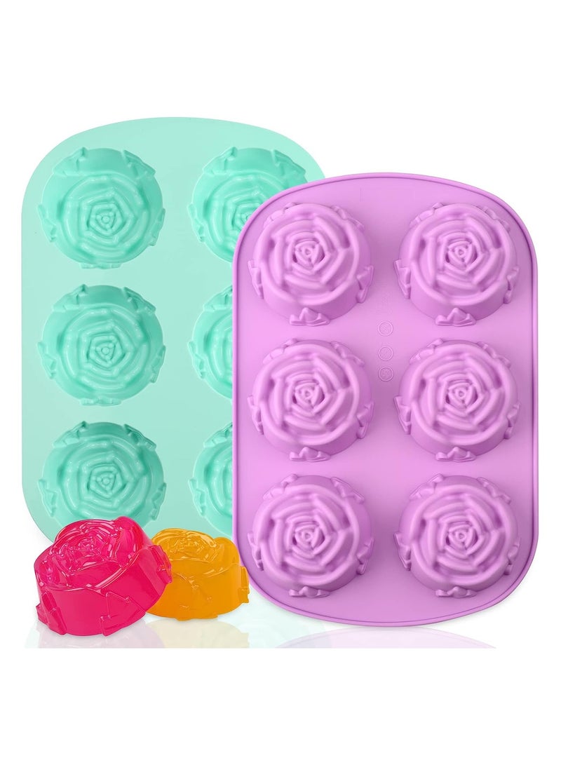 SYOSI 2 Pcs Silicone Rose Mold Large Rose Flower Soap Mold Flower Shape Fondant Ice Cube Trays Food Grade Silicone and BPA Free Perfect for Soap Mousse Jelly Chocolate Dishwasher Safe - Image 1