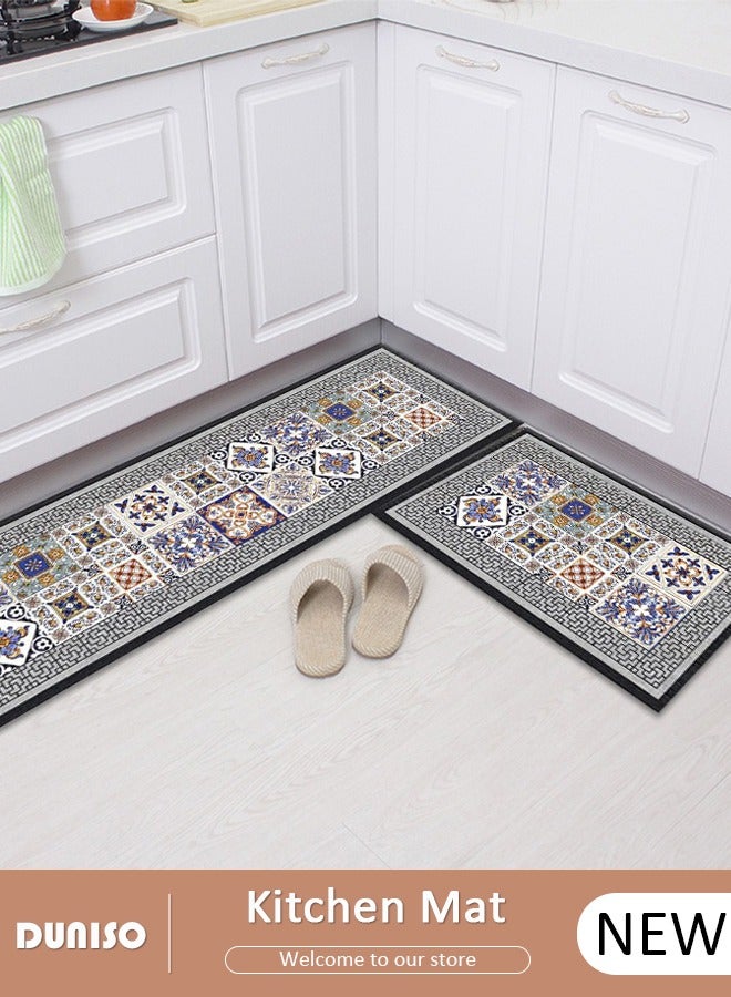 DUNISO 2PCS Non-Slip Kitchen Rugs and Mats, Anti-Fatigue Hallway Kitchen Runner Rug Set Backing Floor Mat for Kitchen Laundry Bathroom Office 40*60cm&40*120cm - Image 1