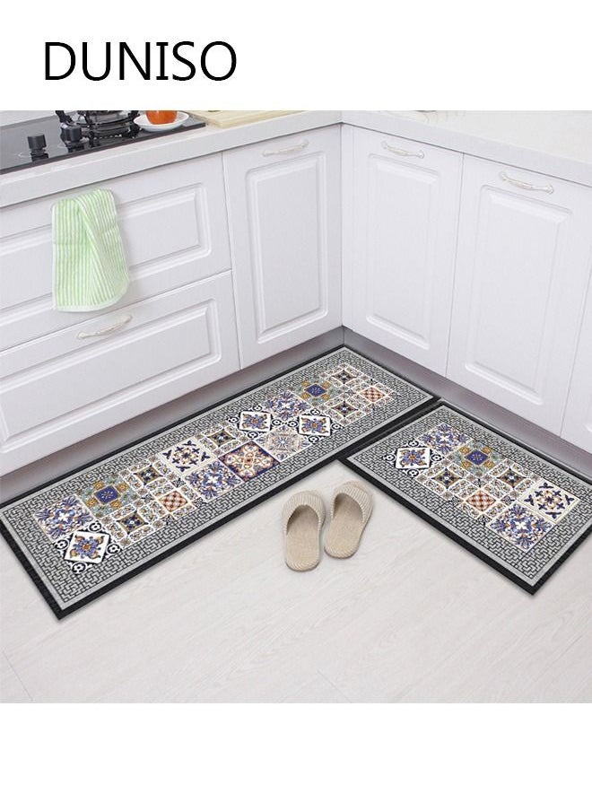 DUNISO 2PCS Non-Slip Kitchen Rugs and Mats, Anti-Fatigue Hallway Kitchen Runner Rug Set Backing Floor Mat for Kitchen Laundry Bathroom Office 40*60cm&40*120cm  - Image 1