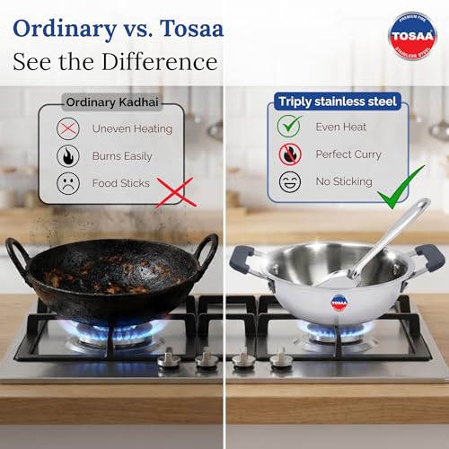 TOSAA TRIPLY MINI KADHAI, Mini Triply Kadhai – 3 Layer Base,Ideal for Frying, Tadka,Compact & Heavy Duty | Induction Base | Multipurpose Cookwar | 480 ml - Image 4