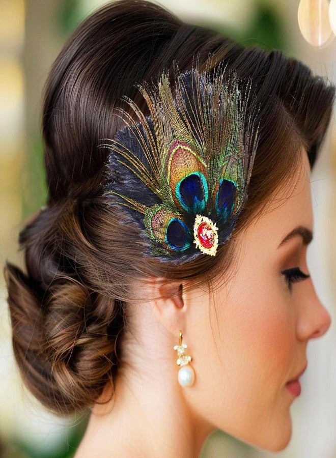 GENBREE 1920s Peacock Feather Hair Clips 20s Flapper Fascinator Headband Cocktail Prom Party Hair Accessories for Women - Image 3