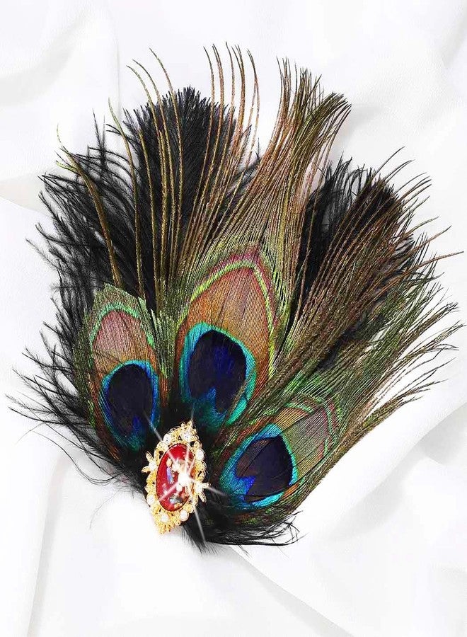 GENBREE 1920s Peacock Feather Hair Clips 20s Flapper Fascinator Headband Cocktail Prom Party Hair Accessories for Women - Image 2