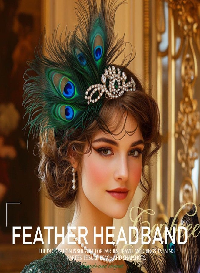 GENBREE 1920s Peacock Feather Hair Clips 20s Flapper Fascinator Headband Cocktail Prom Party Hair Accessories for Women - Image 4